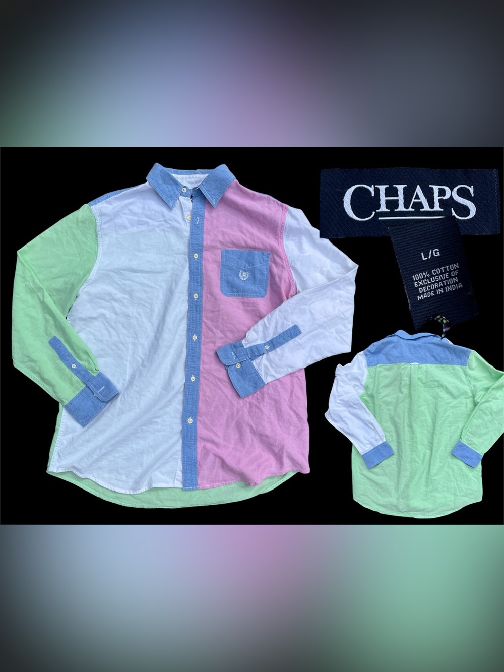 Chaps Pastel Colorblock Button-Down Shirt in Pink, Mint & Light Blue